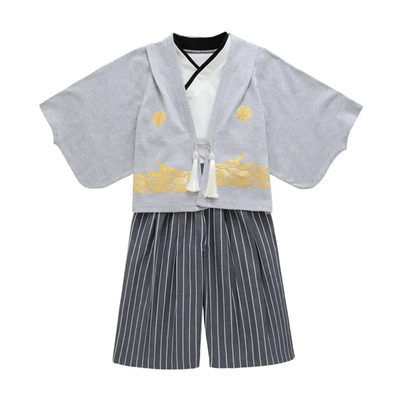Boys' Kimono Set Traditional Jinbei Kimono For Weddings Graduations Cherry And Autumn Festivals Boys Winter Outfit