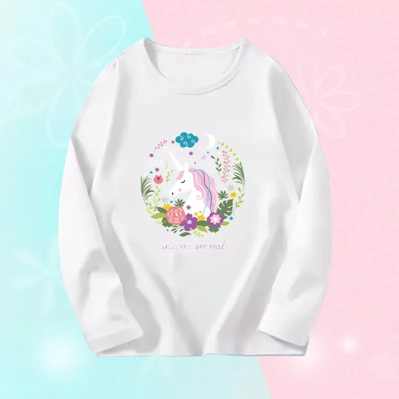 Toddlers Autumn T-shirts For Girl Long Sleeve Cute Tee Shirts Biggirl Casual T-shirts Little Girl Cotton Spring T-shirts