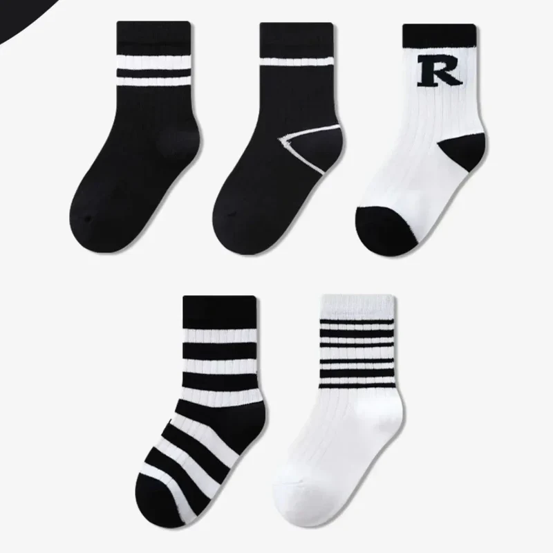 5 Pairs Autumn Fashion Boys Sock for Kids Cute Baby Girl Happy Funny Boat Long Socks White Spring Children's Clothes