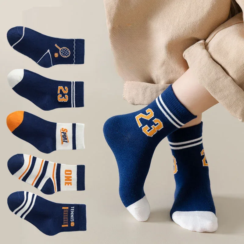5 Pairs Autumn Fashion Boys Sock for Kids Cute Baby Girl Happy Funny Boat Long Socks White Spring Children's Clothes