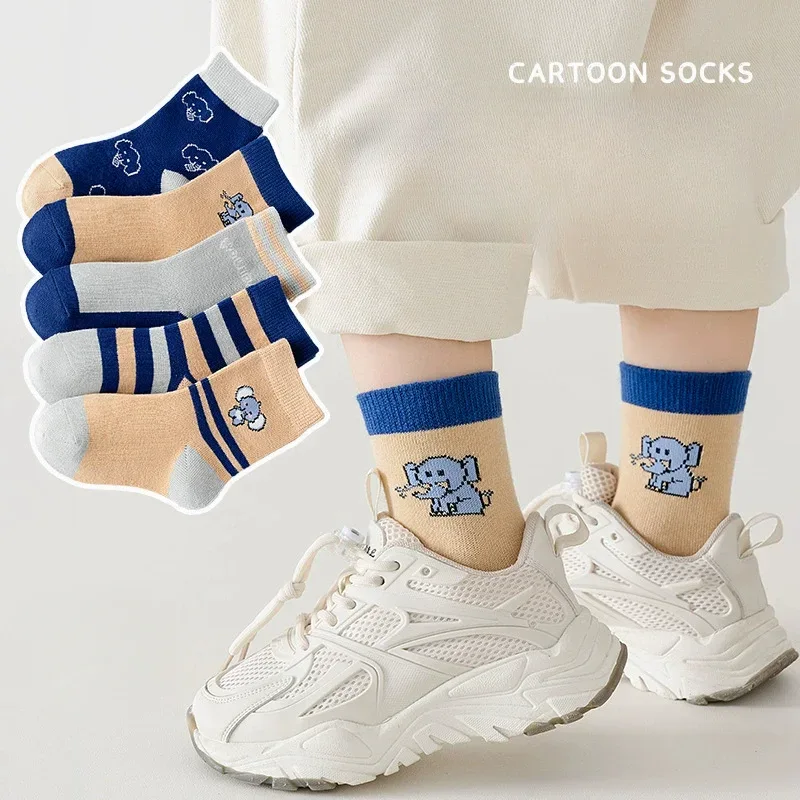5 Pairs Autumn Fashion Boys Sock for Kids Cute Baby Girl Happy Funny Boat Long Socks White Spring Children's Clothes
