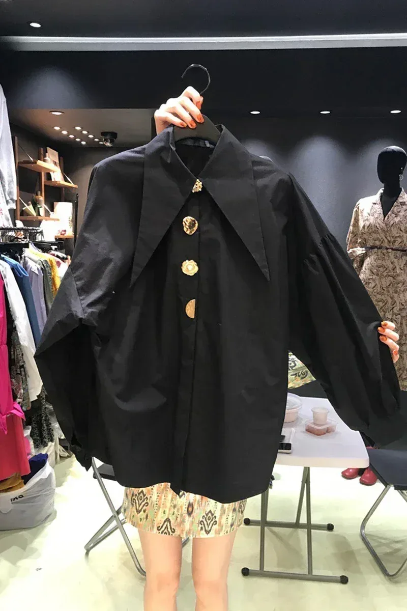 2025 Autumn Long Sleeve Women Shirt Fashion Spring Lanter Sleeve Blouses Office Lady Elegant Tops Casual Loose Clothing