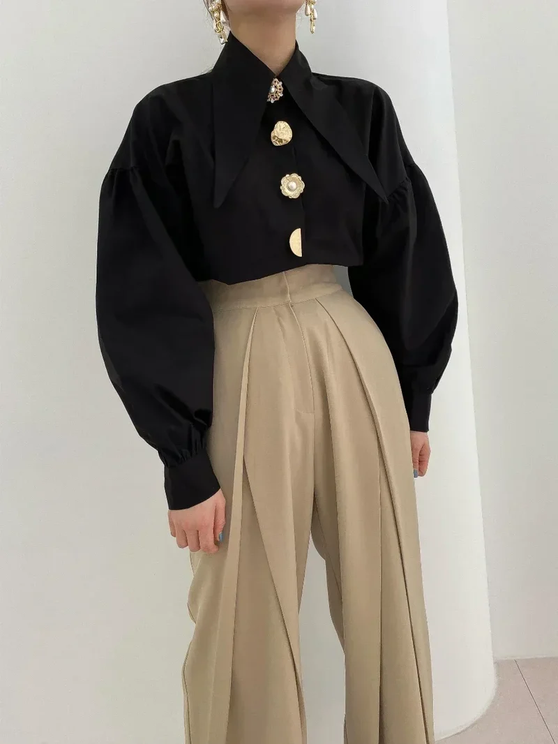 2025 Autumn Long Sleeve Women Shirt Fashion Spring Lanter Sleeve Blouses Office Lady Elegant Tops Casual Loose Clothing