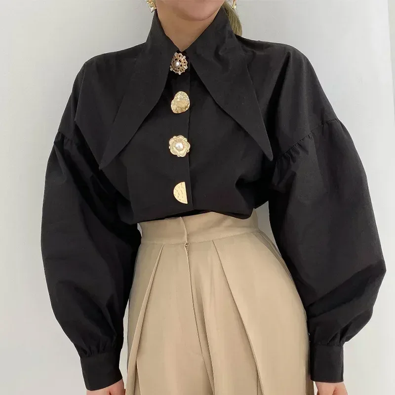 2025 Autumn Long Sleeve Women Shirt Fashion Spring Lanter Sleeve Blouses Office Lady Elegant Tops Casual Loose Clothing