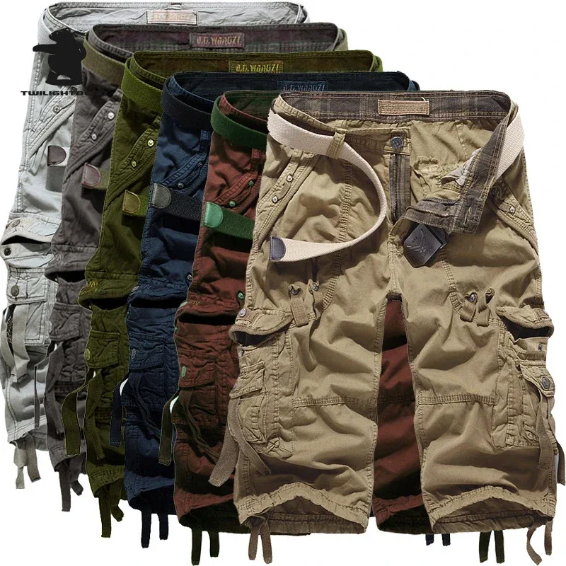 Summer Pure Cotton Men's Cropped Trousers Oversized Casual Shorts Multi Pocket Tooling Capri Pants Men Cargo Pants AF5820