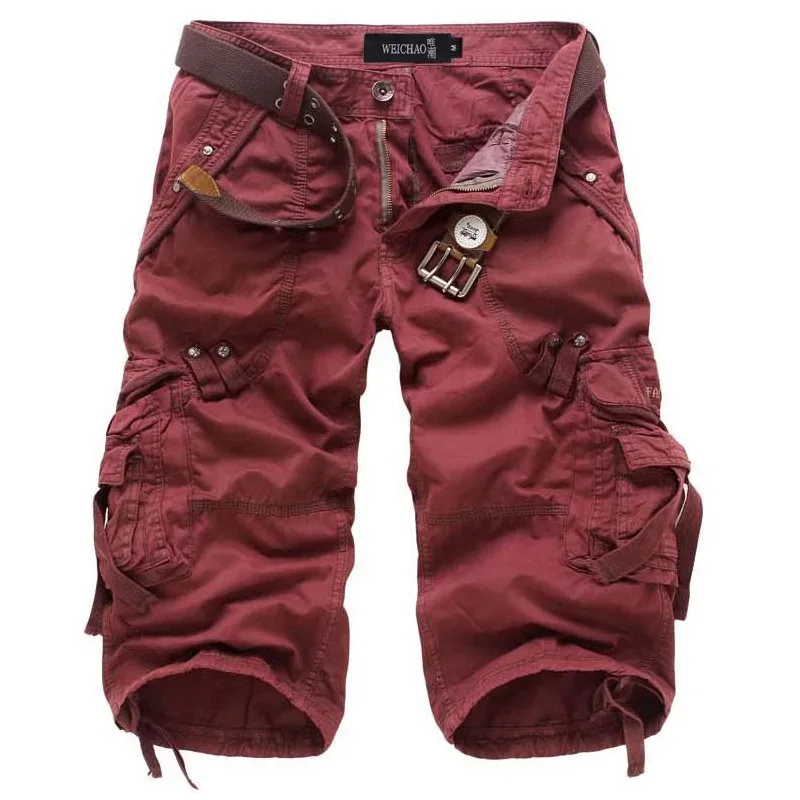 Summer Pure Cotton Men's Cropped Trousers Oversized Casual Shorts Multi Pocket Tooling Capri Pants Men Cargo Pants AF5820