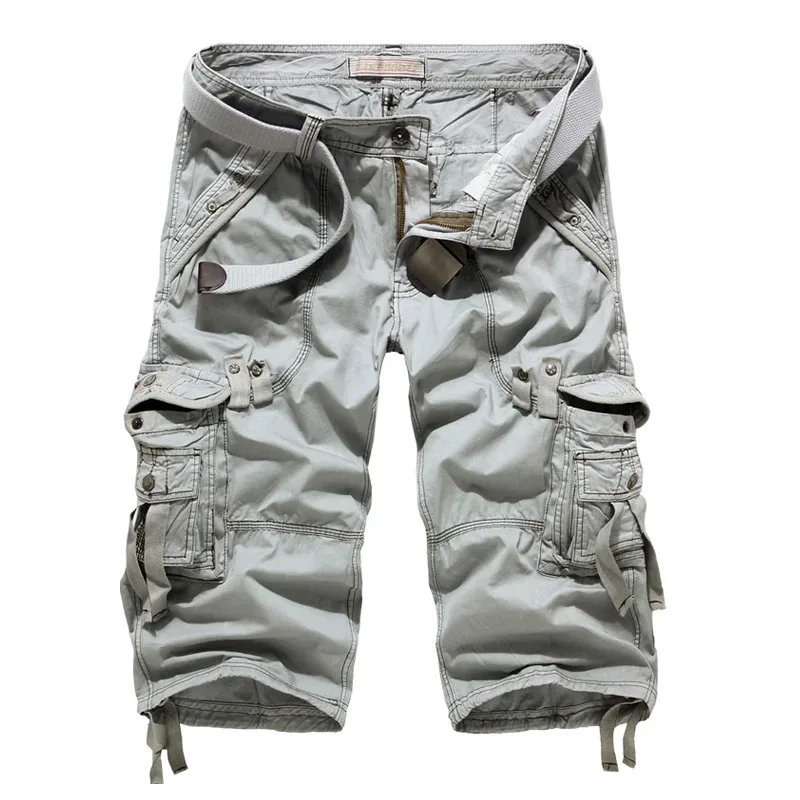 Summer Pure Cotton Men's Cropped Trousers Oversized Casual Shorts Multi Pocket Tooling Capri Pants Men Cargo Pants AF5820