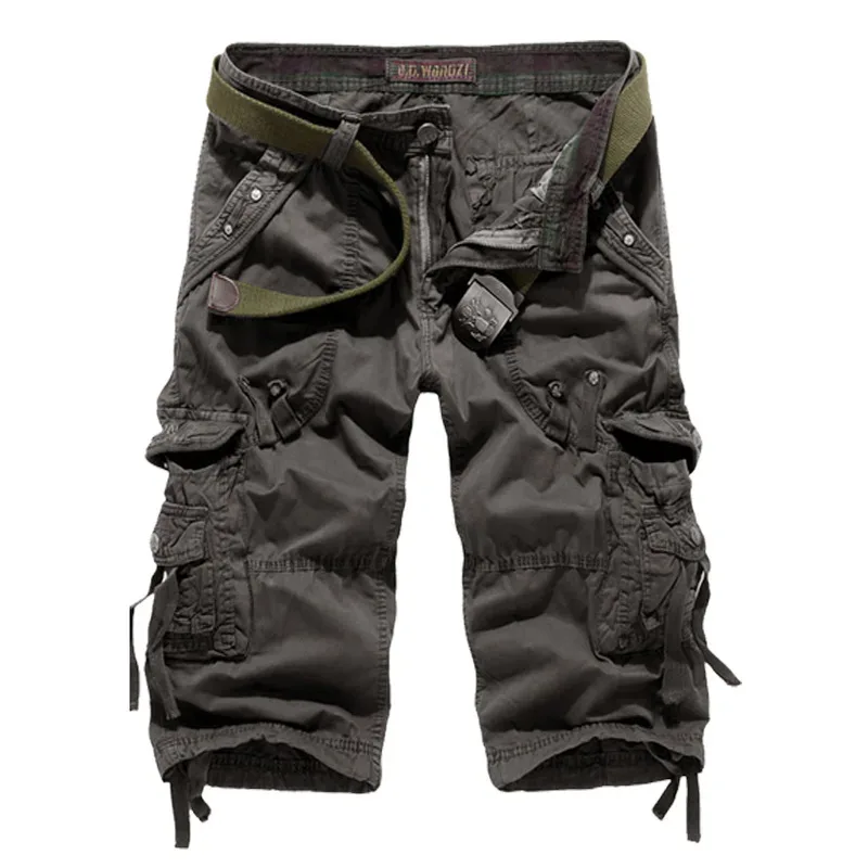 Summer Pure Cotton Men's Cropped Trousers Oversized Casual Shorts Multi Pocket Tooling Capri Pants Men Cargo Pants AF5820
