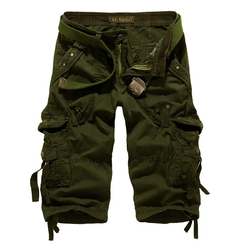 Summer Pure Cotton Men's Cropped Trousers Oversized Casual Shorts Multi Pocket Tooling Capri Pants Men Cargo Pants AF5820