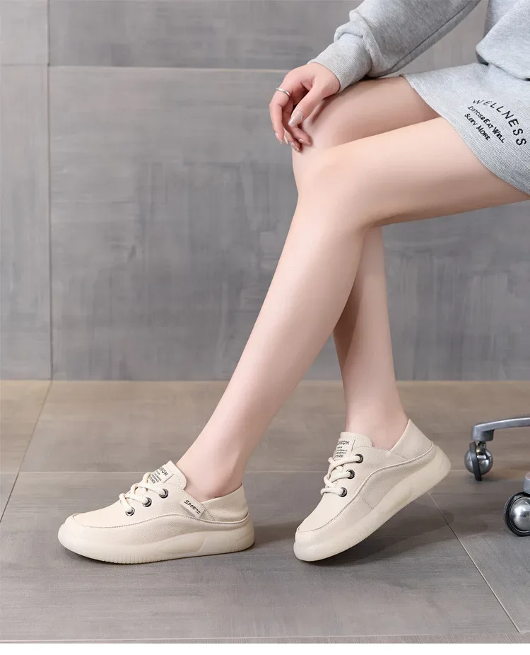 Koznoy 3.5cm Cow Genuine Leather Women Flats Fall Vulcanize Chunky Sneaker Loafer High Brand Platform Slippers Autumn Shoes