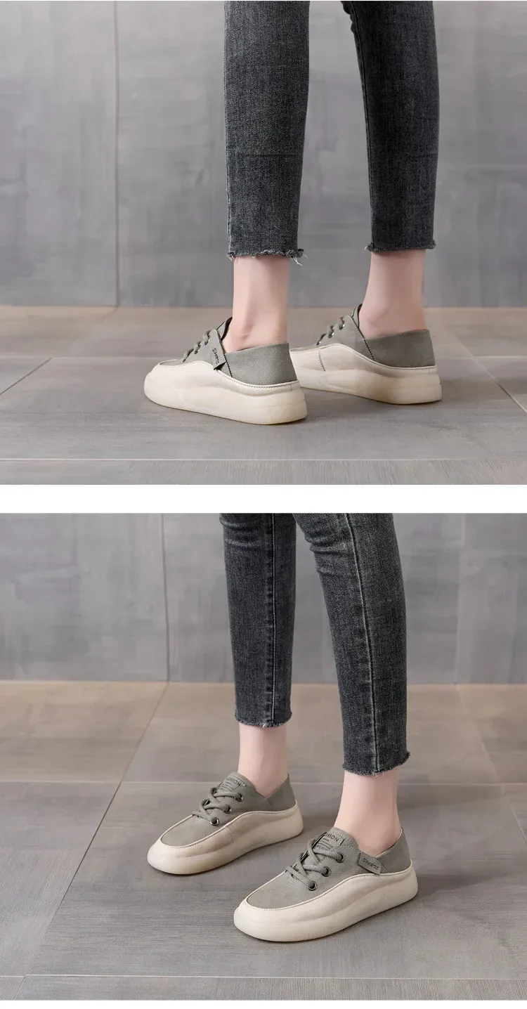 Koznoy 3.5cm Cow Genuine Leather Women Flats Fall Vulcanize Chunky Sneaker Loafer High Brand Platform Slippers Autumn Shoes