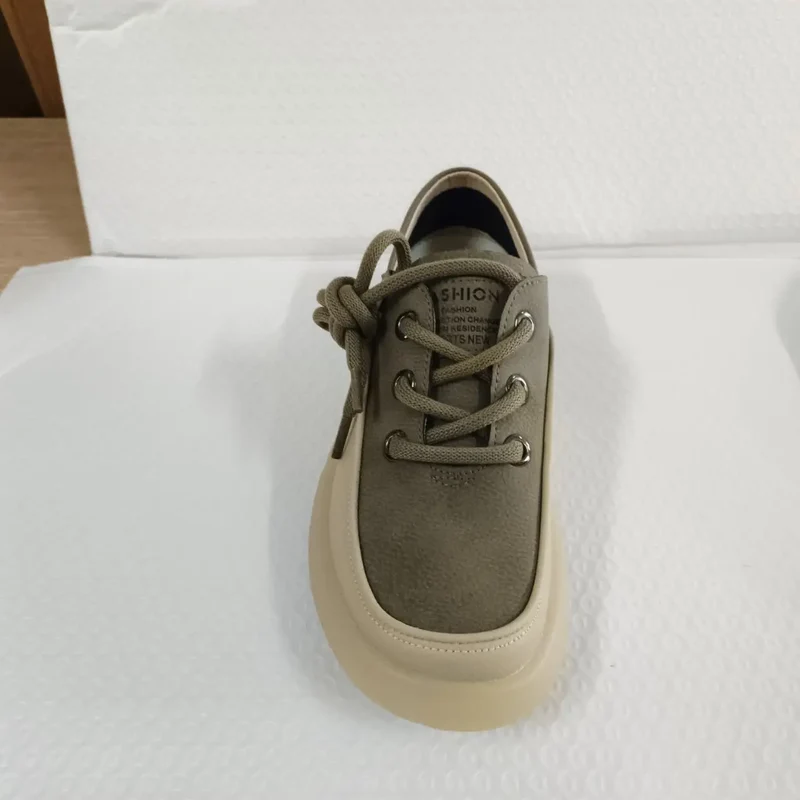 Koznoy 3.5cm Cow Genuine Leather Women Flats Fall Vulcanize Chunky Sneaker Loafer High Brand Platform Slippers Autumn Shoes