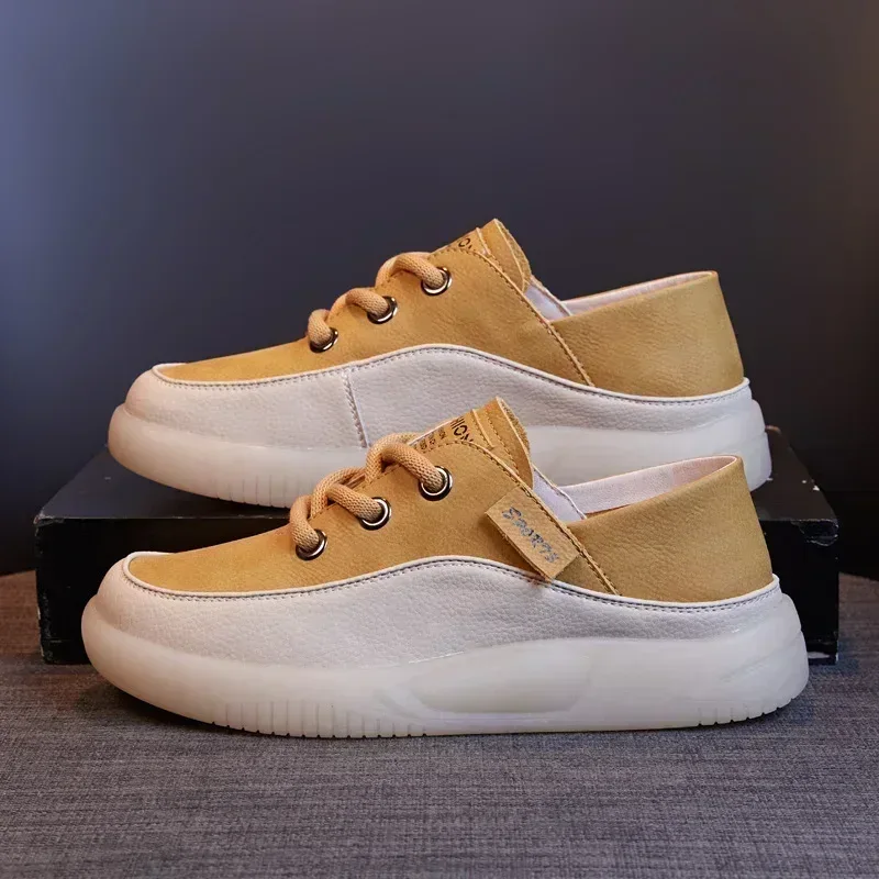 Koznoy 3.5cm Cow Genuine Leather Women Flats Fall Vulcanize Chunky Sneaker Loafer High Brand Platform Slippers Autumn Shoes