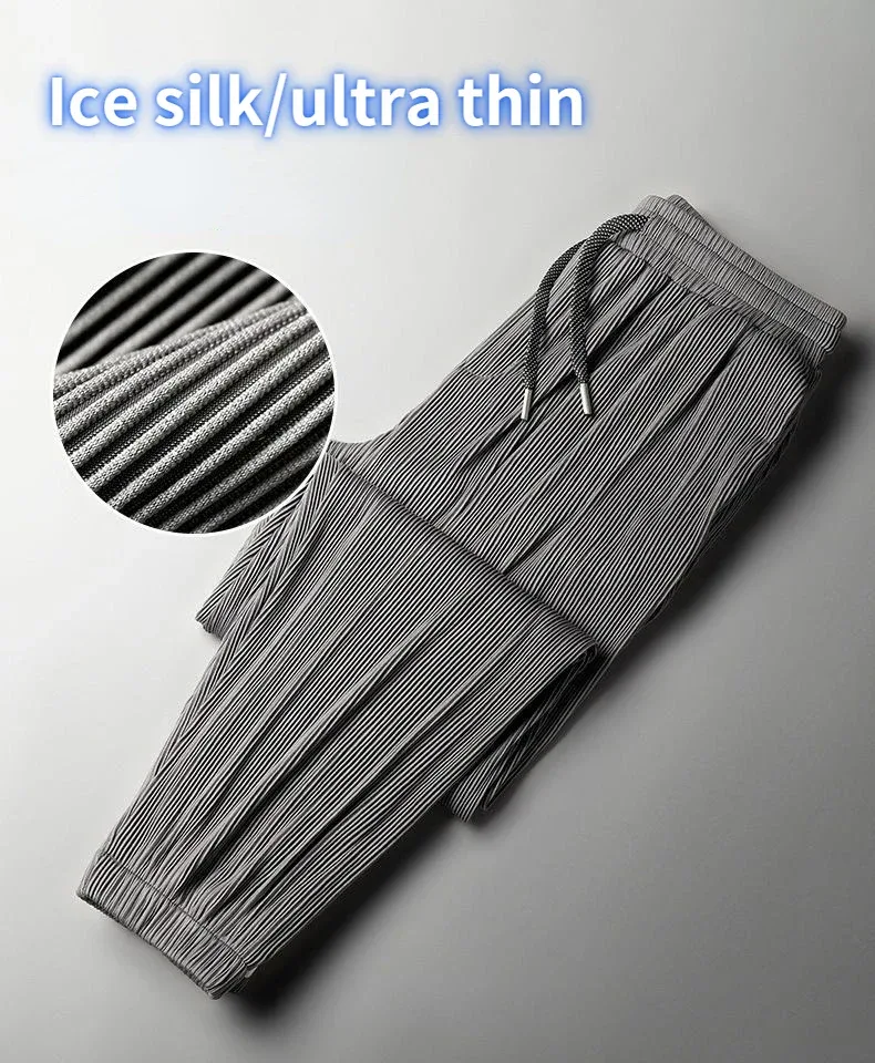 Summer Ice Silk Ultra-thin Ice Silk Pants Men's Loose Casual Pants Quick-drying Harajuku Fashion Pants Men's Thin Trousers