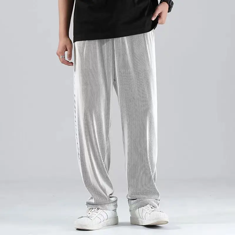 Summer Ice Silk Ultra-thin Ice Silk Pants Men's Loose Casual Pants Quick-drying Harajuku Fashion Pants Men's Thin Trousers