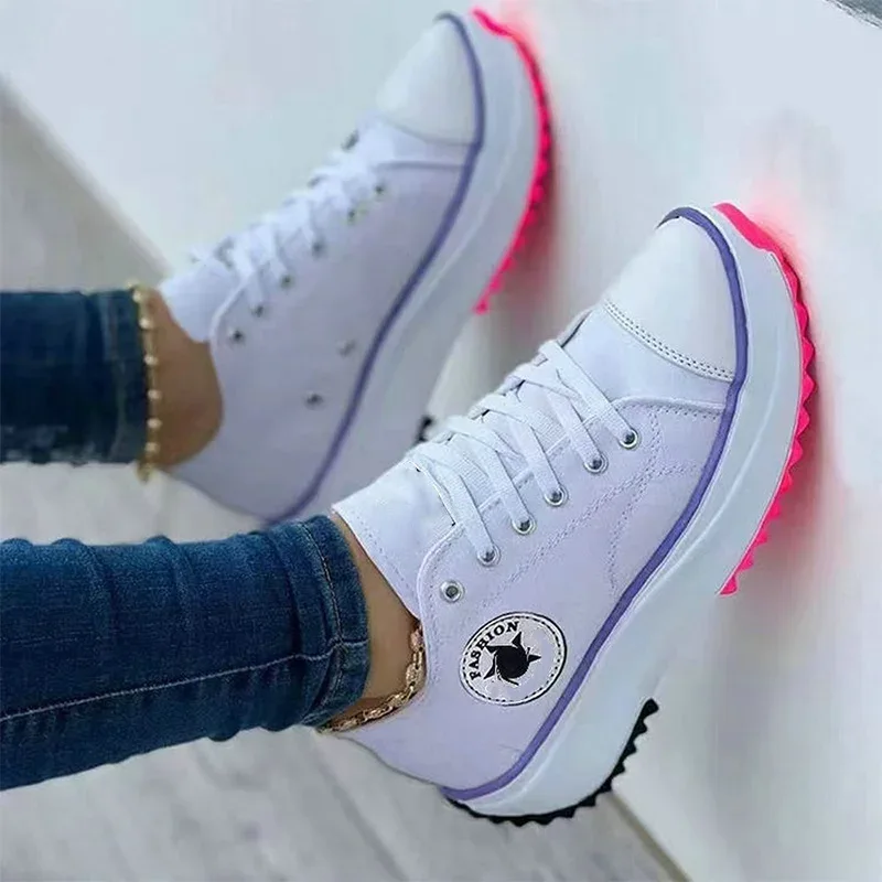 Women Patterned Canvas Sneakers Women's Casual Shoes 2025 Spring Autumn Flat Lace-up Shoes Zapatillas Mujer Chaussure Femme