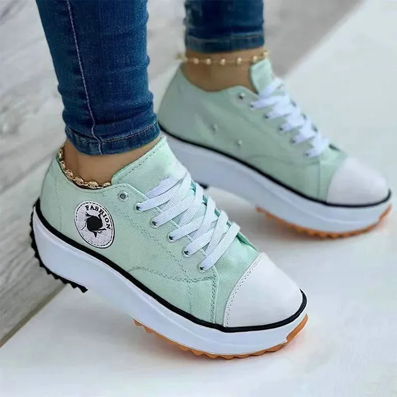 Women Patterned Canvas Sneakers Women's Casual Shoes 2025 Spring Autumn Flat Lace-up Shoes Zapatillas Mujer Chaussure Femme