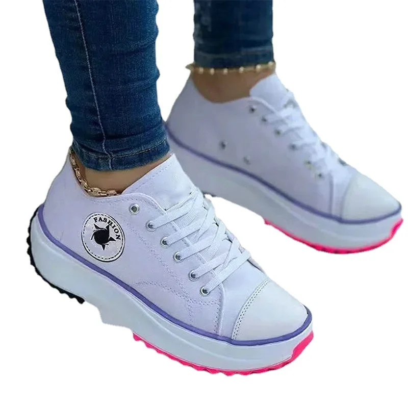 Women Patterned Canvas Sneakers Women's Casual Shoes 2025 Spring Autumn Flat Lace-up Shoes Zapatillas Mujer Chaussure Femme