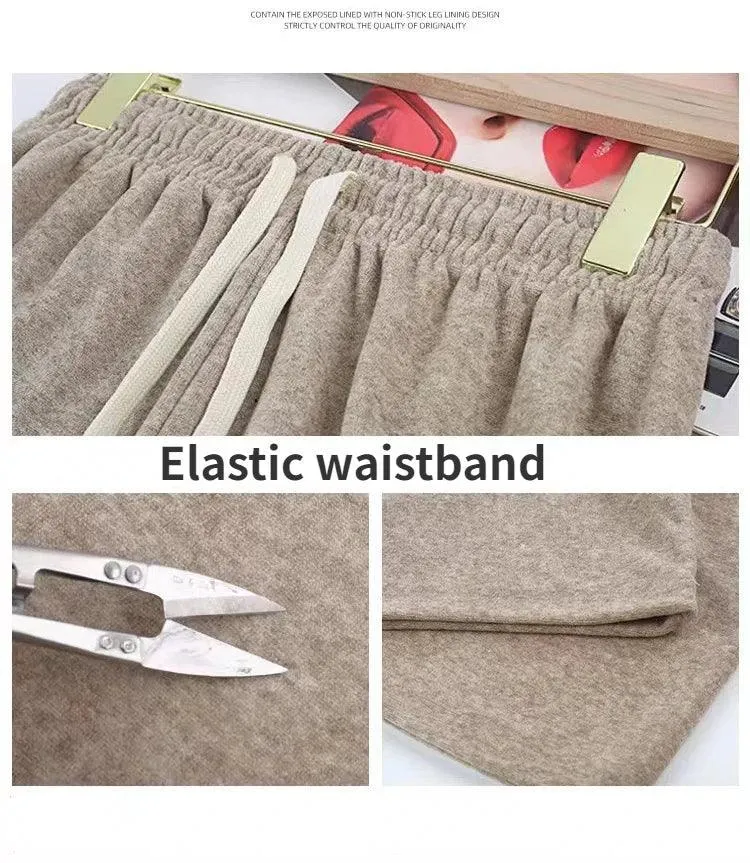 Autumn Winter Plush Pants Women Soft Straight Tube Flared Pants High Elasticity Waist Casual Fashion Knited Woolen Pants