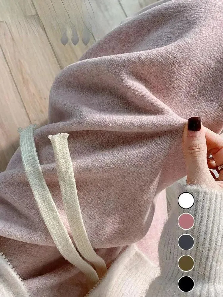 Autumn Winter Plush Pants Women Soft Straight Tube Flared Pants High Elasticity Waist Casual Fashion Knited Woolen Pants
