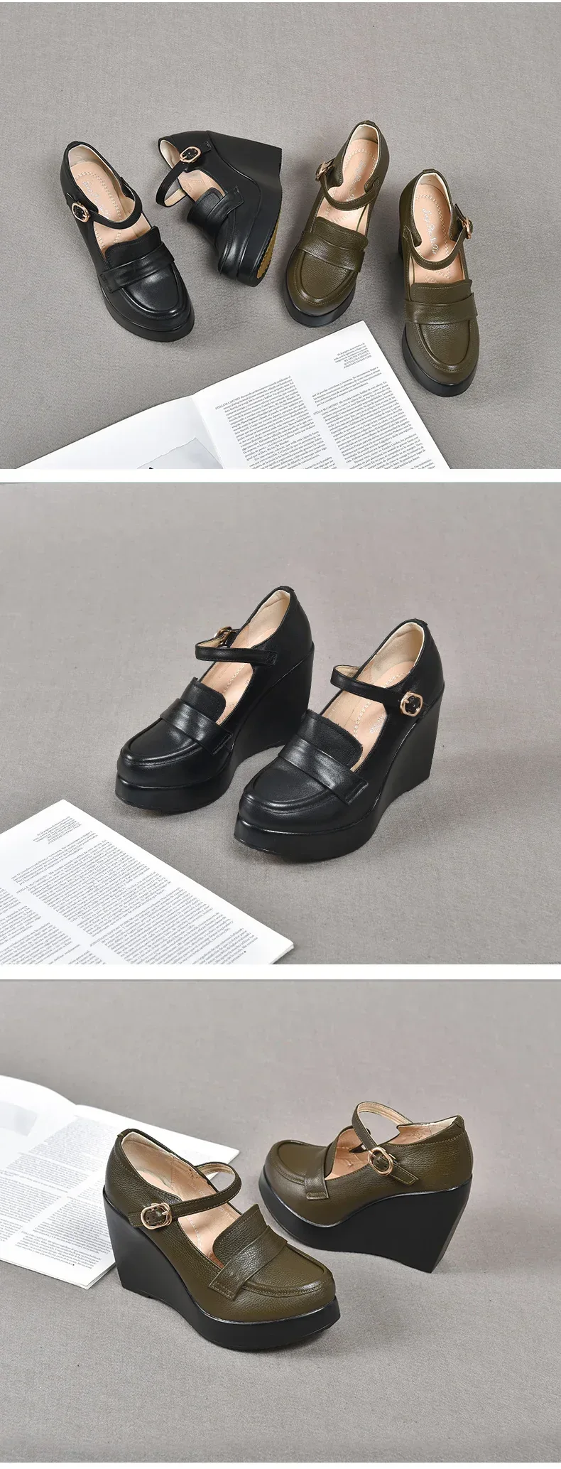 GKTINOO 2025 Wedges Women Shoe Spring Autumn Slip-On High Heels Round Toe Genuine Leather Casual Ladies Platform Shoes Woman