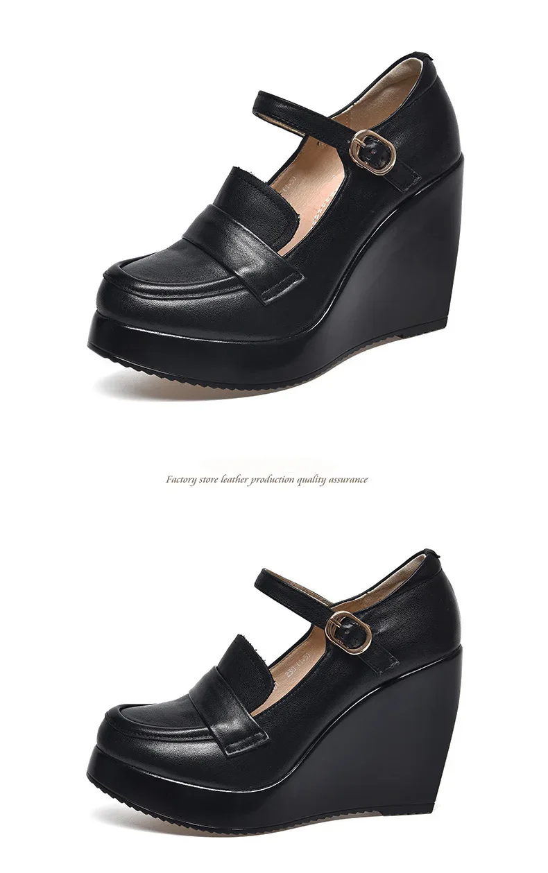 GKTINOO 2025 Wedges Women Shoe Spring Autumn Slip-On High Heels Round Toe Genuine Leather Casual Ladies Platform Shoes Woman
