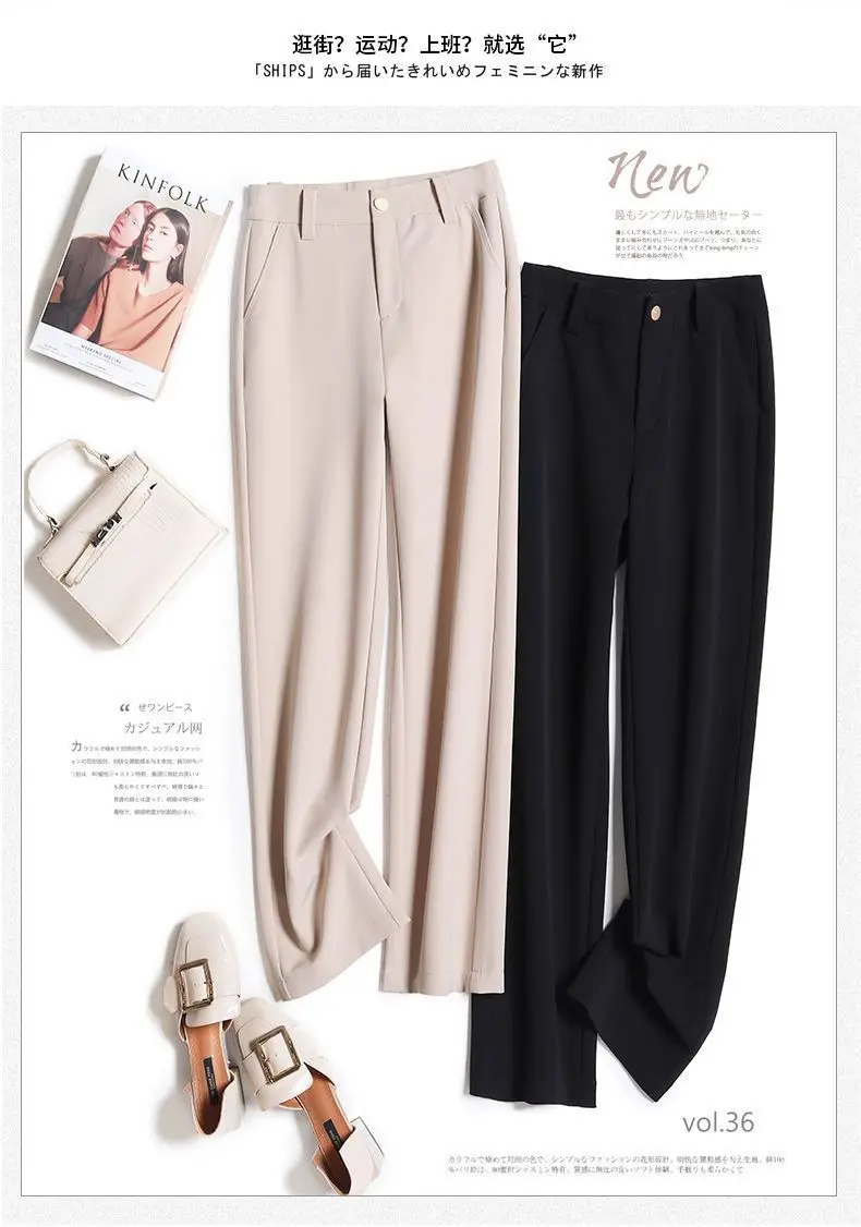 Office Lady Fashion Solid Loose Straight Pants All-match Button Zipper Women Spring Autumn High Waist Pockets Pencil Trousers