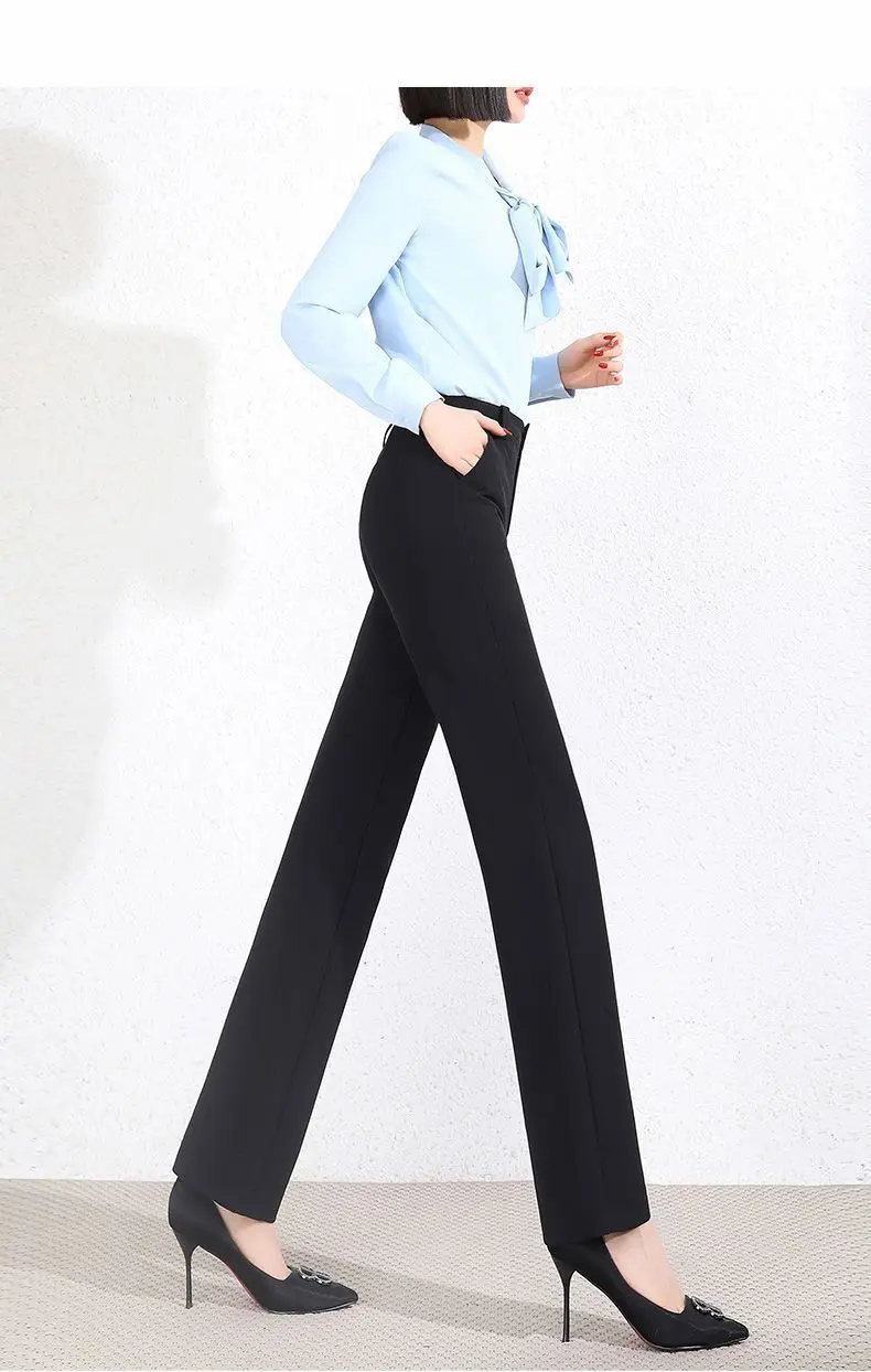 Office Lady Fashion Solid Loose Straight Pants All-match Button Zipper Women Spring Autumn High Waist Pockets Pencil Trousers