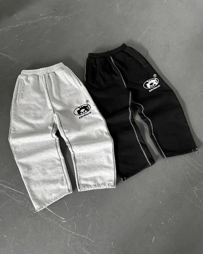 Man Y2k Pants Joggers Men Streetwear Embroidered Pink Long Sweatpants Cargo Clothing Casual Police Trousers American Harajuku
