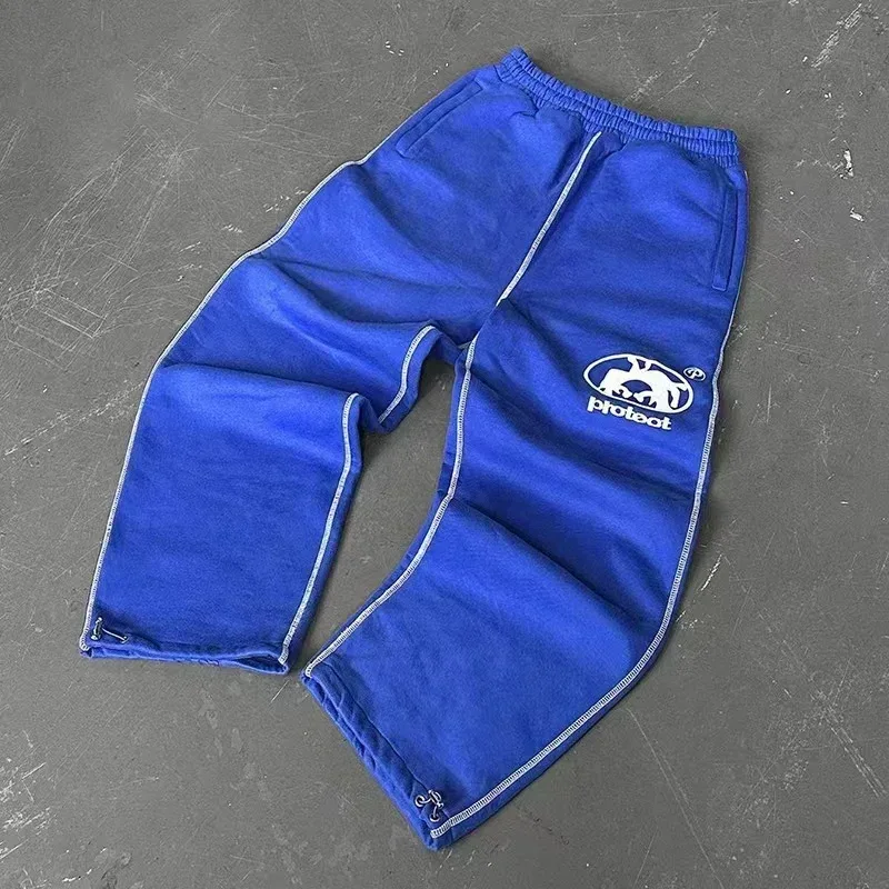 Man Y2k Pants Joggers Men Streetwear Embroidered Pink Long Sweatpants Cargo Clothing Casual Police Trousers American Harajuku