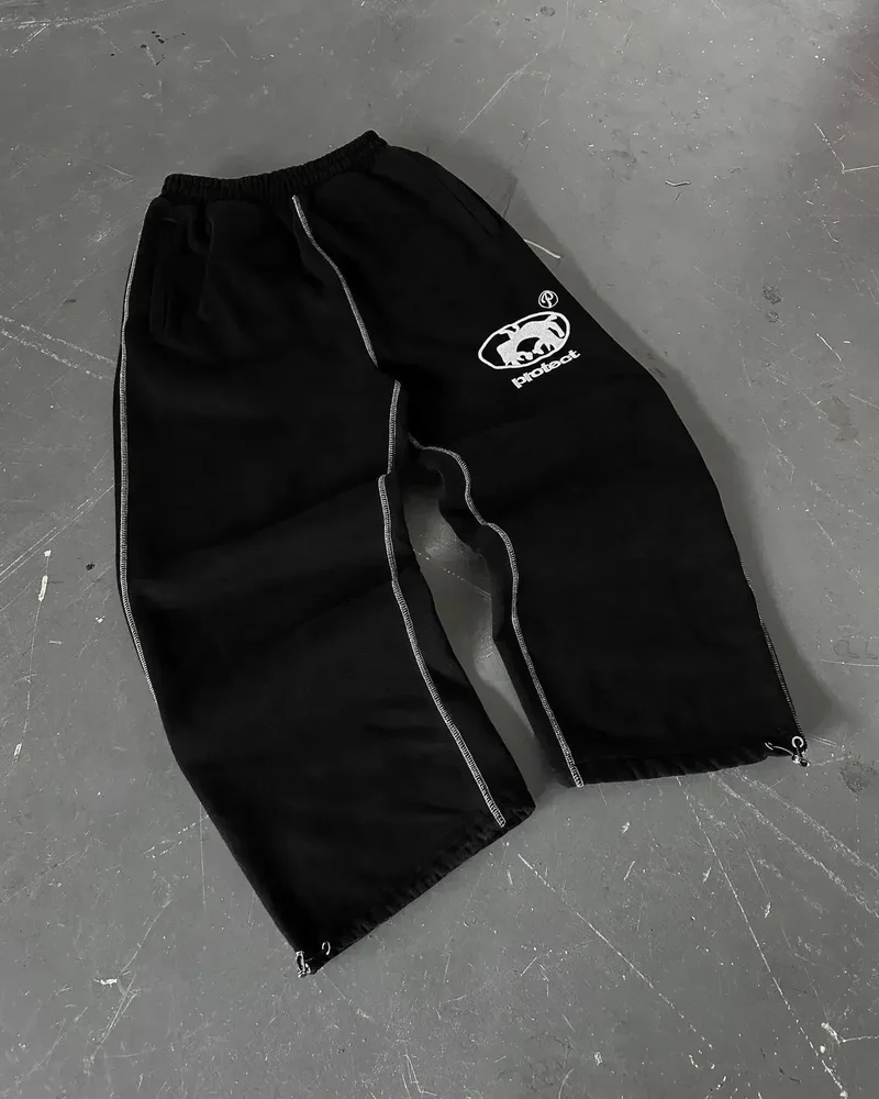 Man Y2k Pants Joggers Men Streetwear Embroidered Pink Long Sweatpants Cargo Clothing Casual Police Trousers American Harajuku