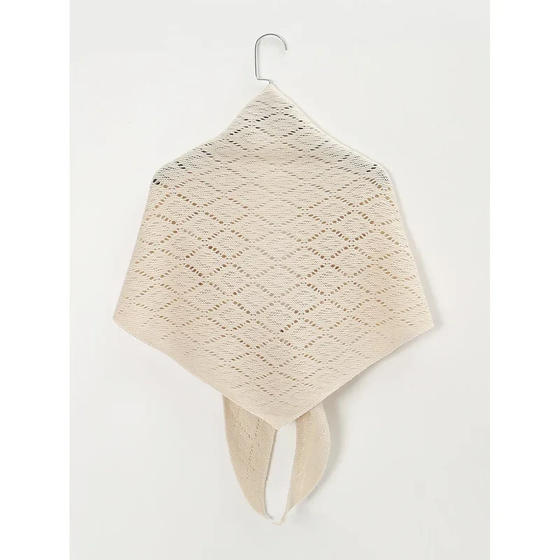 Triangle Shape Striped hollow out shawl Autumn Korean Style Sun Protection Cape elegant Wraps Knitting Stripe Knitted Shawl