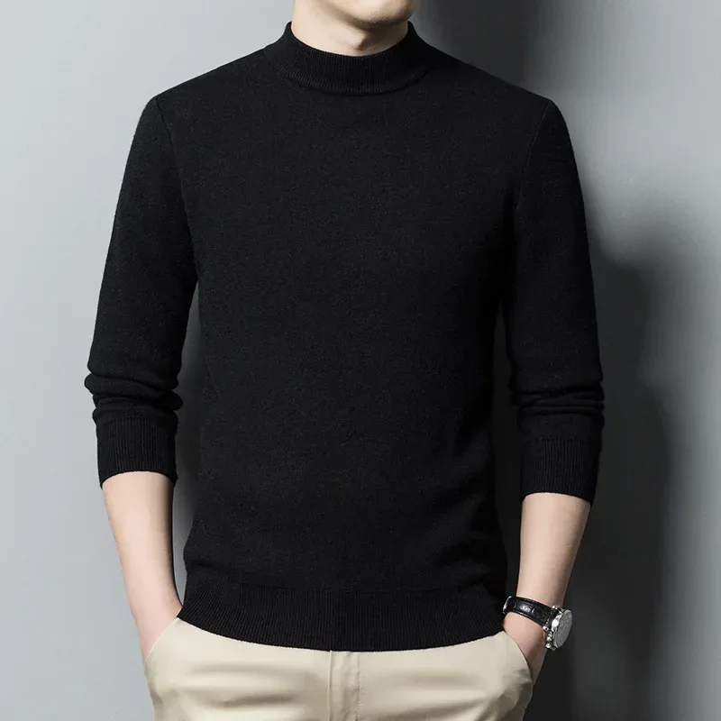 Slim Black Tops Men Autumn Winter Turtleneck Long Sleeve Slim Pullover Sweater Blouse Top Good Quality Spring Autumn Pullover