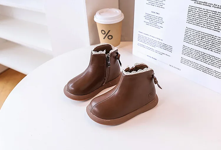 2024 New Autumn Children Boots Leather Girls Ankle Boots Lace Butterfly-knot Rubber Sole Fashion Toddler Kids Boots EU 21-30