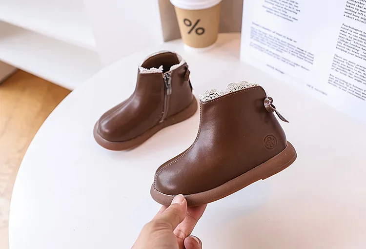2024 New Autumn Children Boots Leather Girls Ankle Boots Lace Butterfly-knot Rubber Sole Fashion Toddler Kids Boots EU 21-30