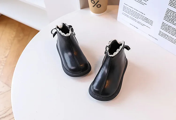 2024 New Autumn Children Boots Leather Girls Ankle Boots Lace Butterfly-knot Rubber Sole Fashion Toddler Kids Boots EU 21-30