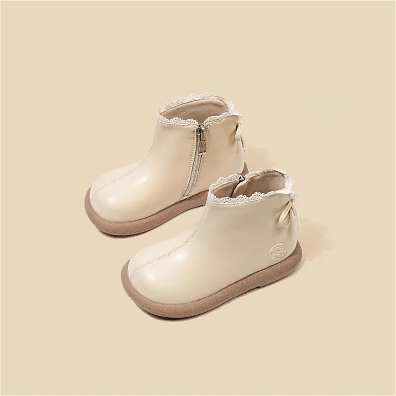 2024 New Autumn Children Boots Leather Girls Ankle Boots Lace Butterfly-knot Rubber Sole Fashion Toddler Kids Boots EU 21-30