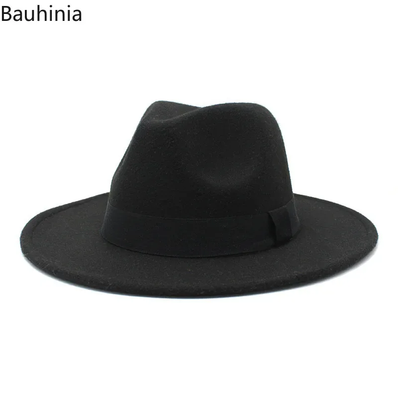 2023 New Hot Wide Brim Felt Fedora Hats With Bee Ribbon Autumn Winter Wedding Party Trilby Hat Men Gentleman Jazz Hats 56-58CM