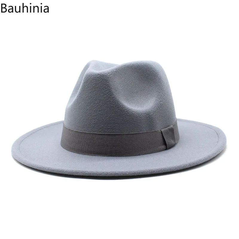2023 New Hot Wide Brim Felt Fedora Hats With Bee Ribbon Autumn Winter Wedding Party Trilby Hat Men Gentleman Jazz Hats 56-58CM