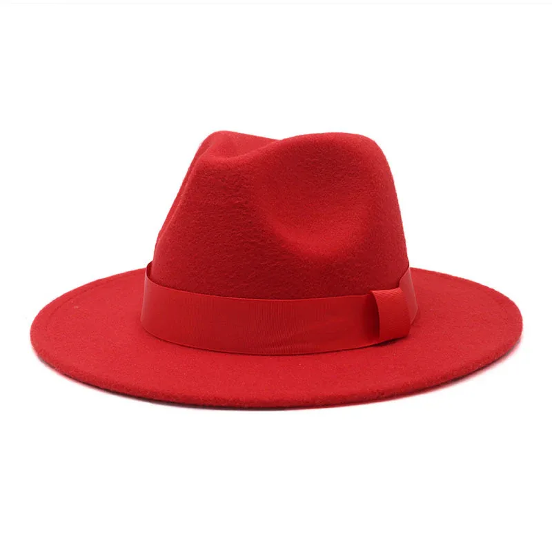 2023 New Hot Wide Brim Felt Fedora Hats With Bee Ribbon Autumn Winter Wedding Party Trilby Hat Men Gentleman Jazz Hats 56-58CM