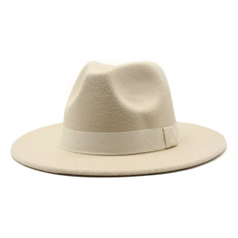2023 New Hot Wide Brim Felt Fedora Hats With Bee Ribbon Autumn Winter Wedding Party Trilby Hat Men Gentleman Jazz Hats 56-58CM