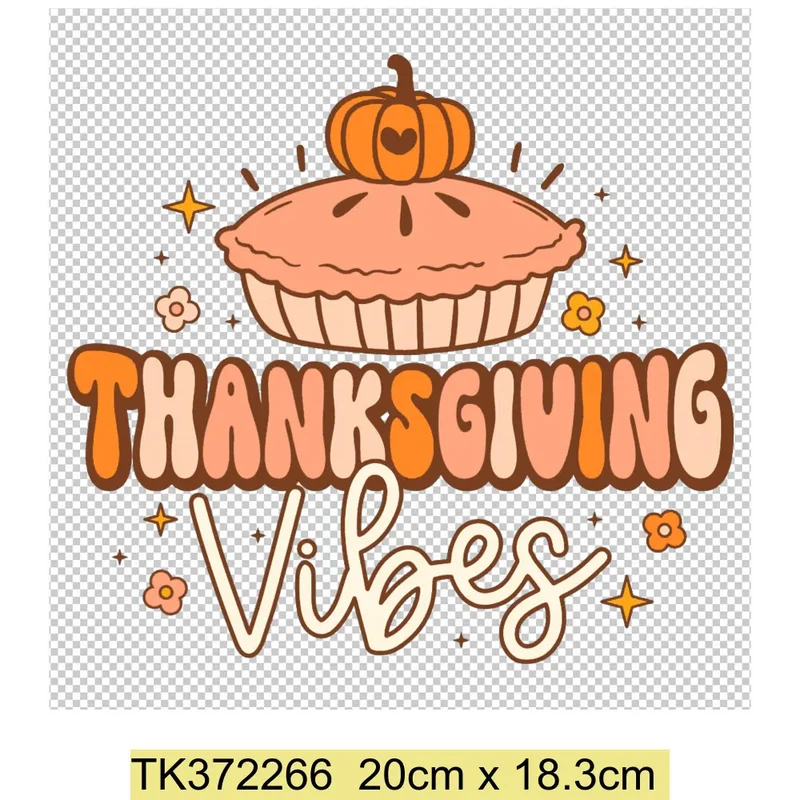Retro Printing Thanksgiving Iron on Transfers Patches Pumpkin Autumn Heat Transfer Stickers for Clothes Heat Transfers Patches