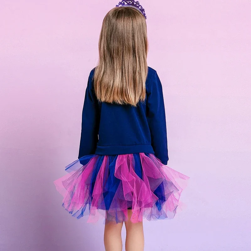 DXTON Autumn Winter Girls Clothing Flower Sequined Long Sleeve Children Sweater Dresses Mesh Patchwork Princess Cotton Dresses