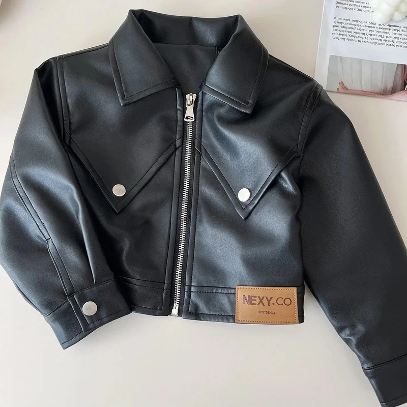 2024 Girls Baby Spring Autumn Winter PU Clothing Set Fashion Kids Leather Zipper Jackets+skirts Children 2pcs Birthday Clothes