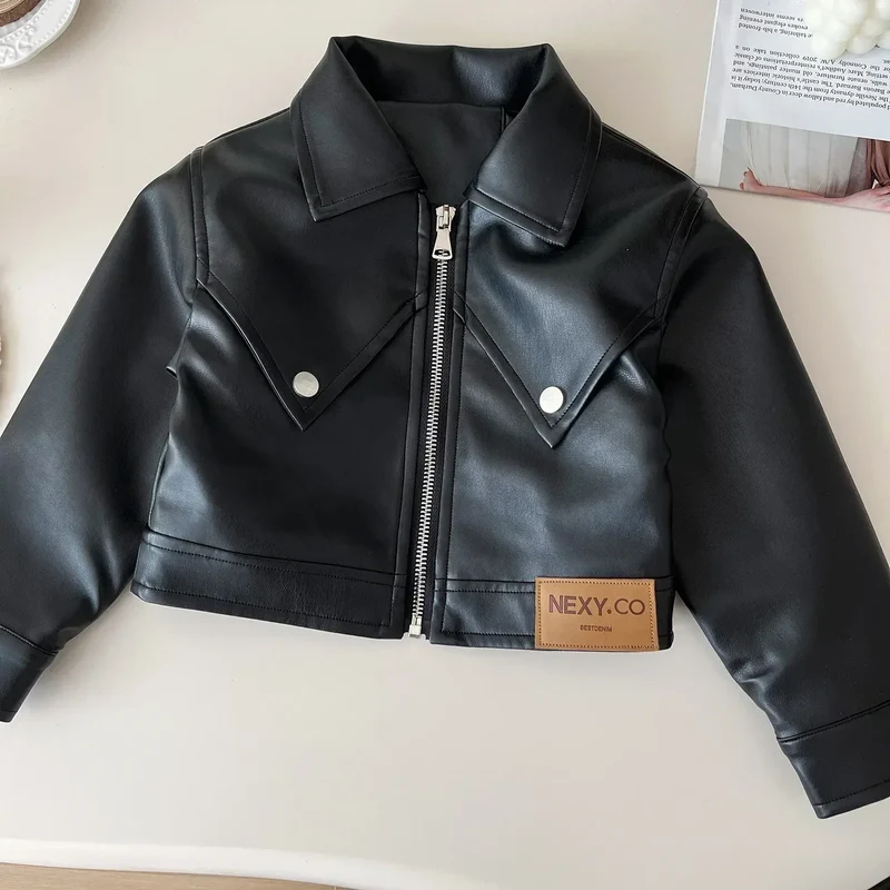 2024 Girls Baby Spring Autumn Winter PU Clothing Set Fashion Kids Leather Zipper Jackets+skirts Children 2pcs Birthday Clothes
