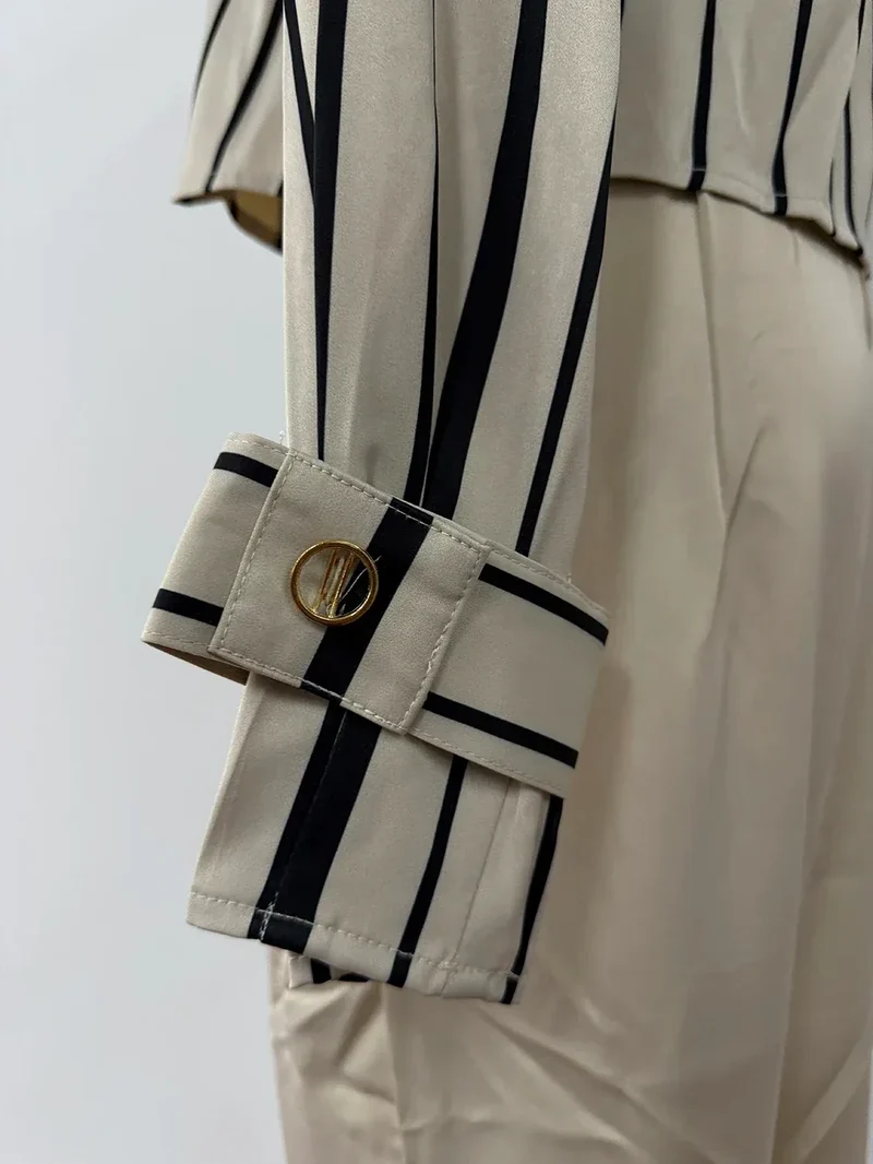 Autumn Korean Fashion High End Long Sleeve Stripe Shirt High Waist Slim Suit Pants Formal Commuter Two Piece Set Women Outfits