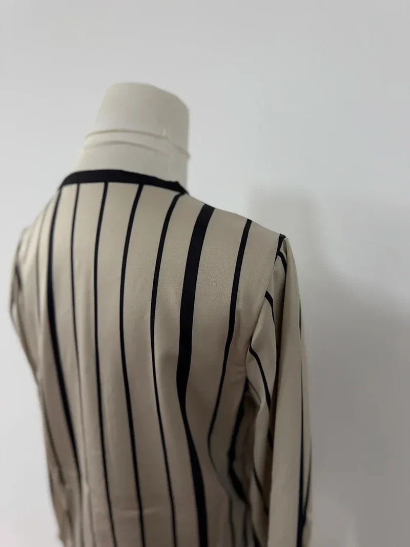Autumn Korean Fashion High End Long Sleeve Stripe Shirt High Waist Slim Suit Pants Formal Commuter Two Piece Set Women Outfits