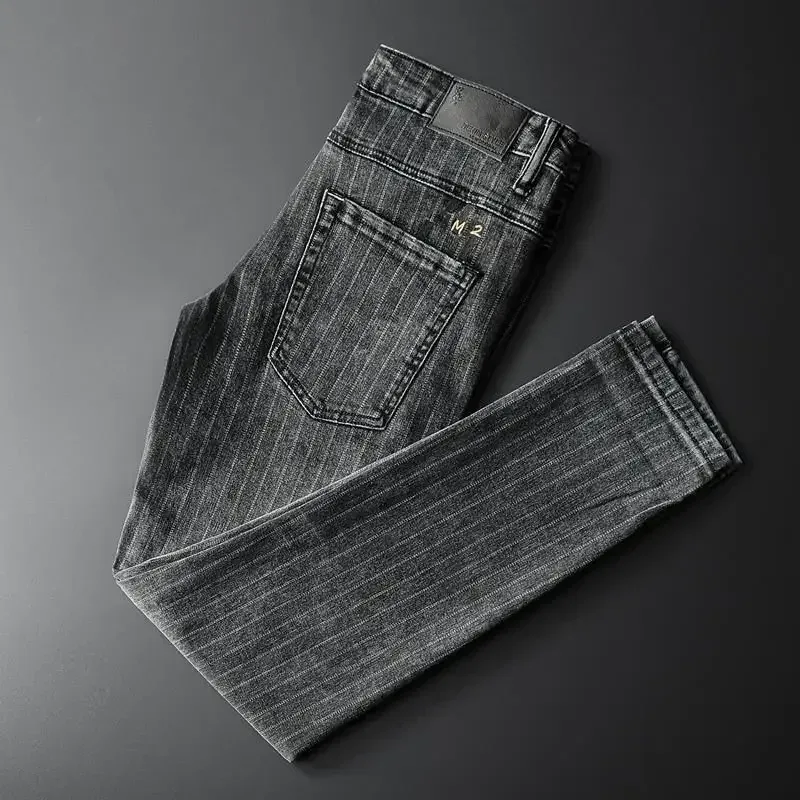 Trousers Skinny Luxury Men's Jeans Stripe Slim Fit Man Cowboy Pants with Pockets Tight Pipe Soft New in Plus Size Trend 2024 Xs