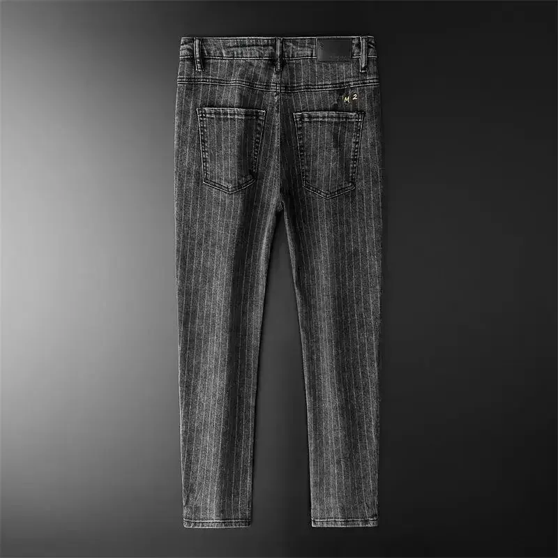Trousers Skinny Luxury Men's Jeans Stripe Slim Fit Man Cowboy Pants with Pockets Tight Pipe Soft New in Plus Size Trend 2024 Xs
