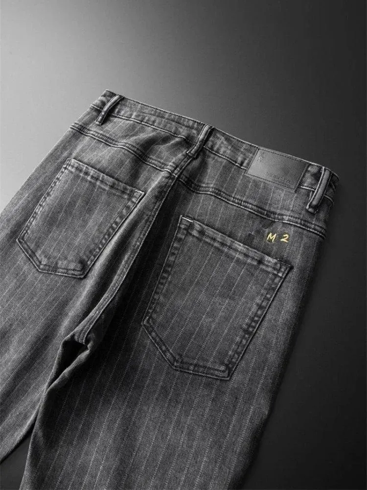 Trousers Skinny Luxury Men's Jeans Stripe Slim Fit Man Cowboy Pants with Pockets Tight Pipe Soft New in Plus Size Trend 2024 Xs
